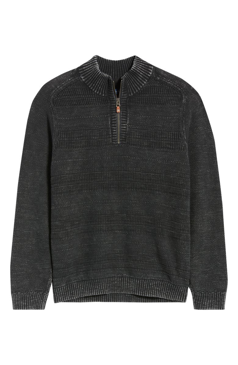 Tommy Bahama Saltwater Textured Cotton Half Zip Sweater, Alternate, color, Black