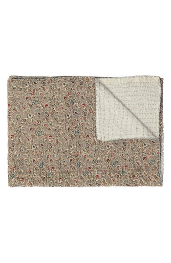 Taj Hotel Vintage Cotton Kantha Throw Blanket In Multi Tan