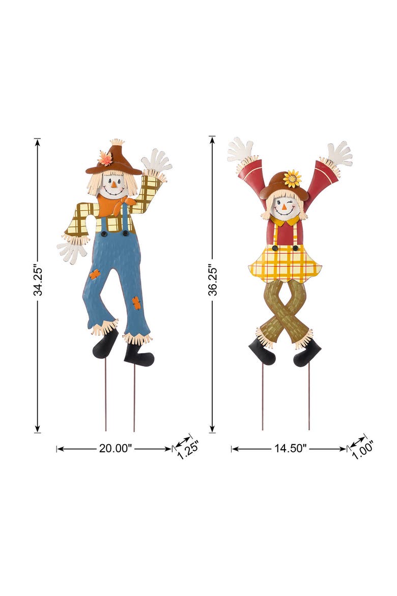 Set of 2 Fall Metal Dancing Scarecrows Yard Stake, Alternate, color, Orange