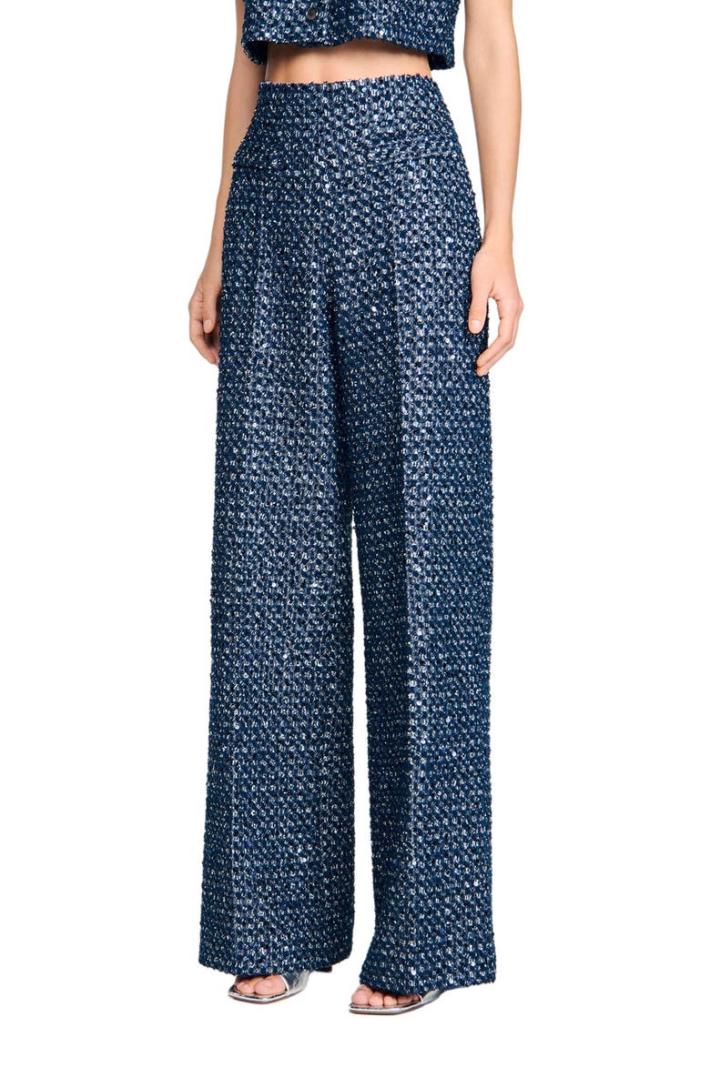 SANDRO Sequin trousers, Alternate, color, Navy Blue