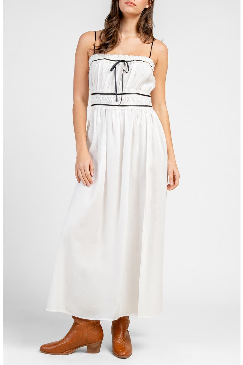Yoryu Crinkle Lace Trim Maxi Dress, Main, color, WHITE