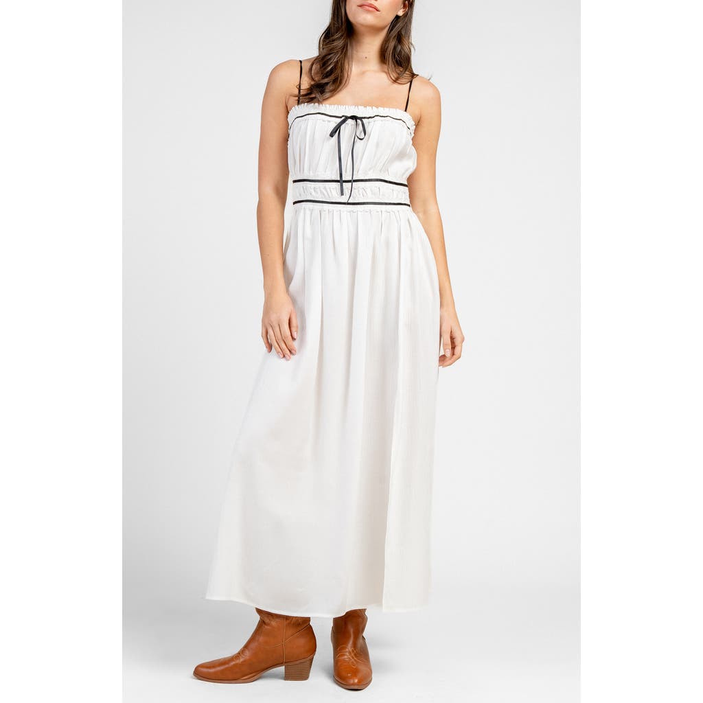 Beivy Yoryu Crinkle Lace Trim Maxi Dress In White