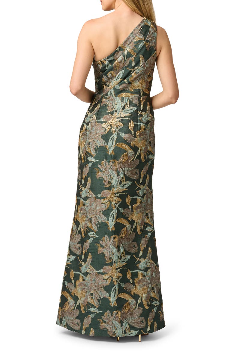 Metallic Floral Jacquard Mermaid Gown, Alternate, color, GREEN/ GOLD