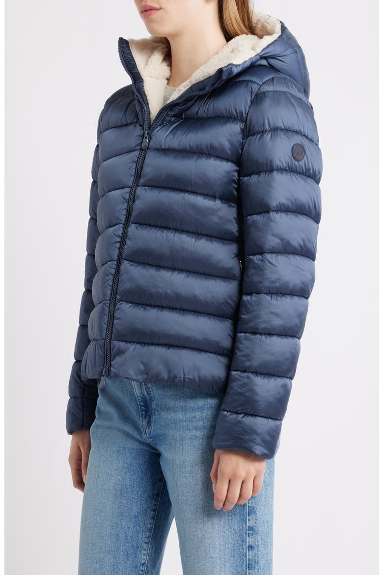 Gretel Faux Shearling Lining Hooded Puffer Jacket, Alternate, color, NIGHT BLUE
