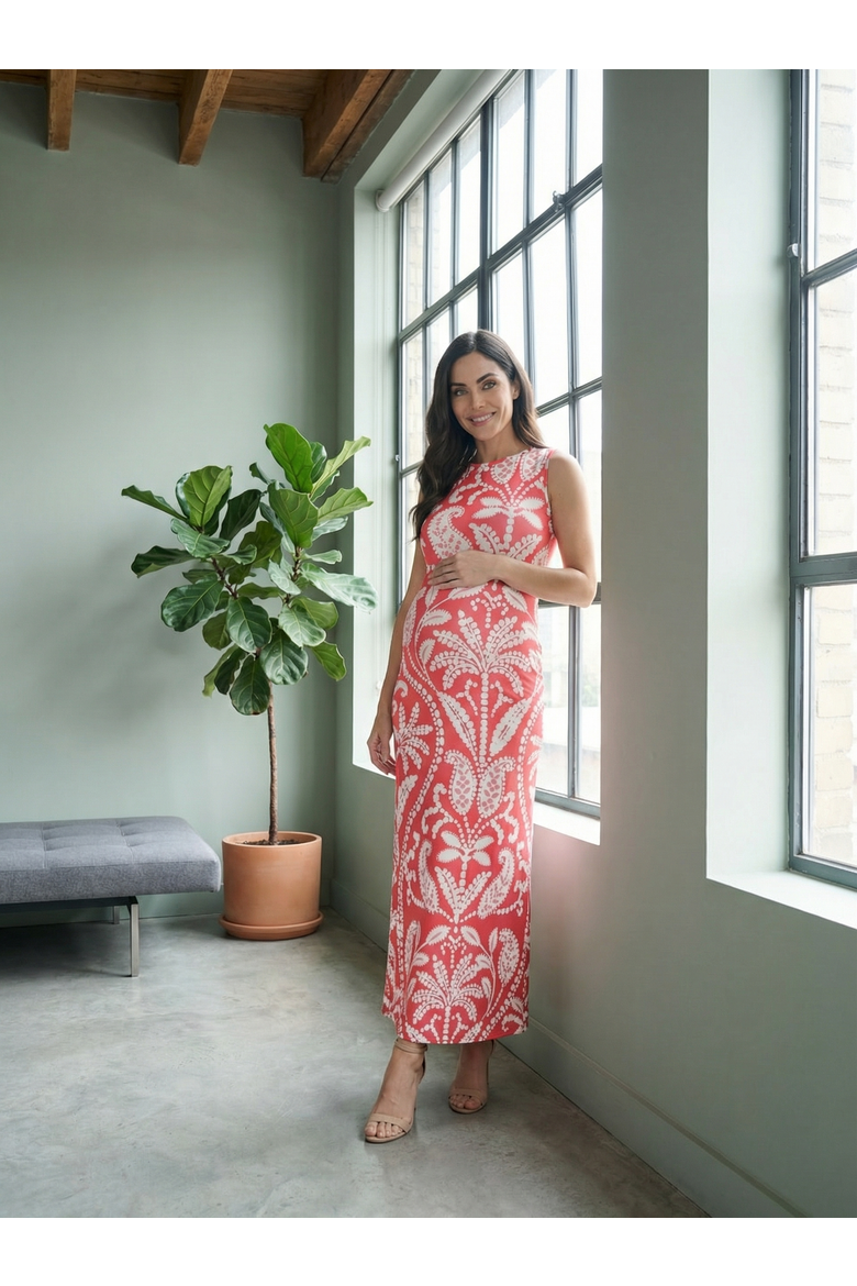 Maternity Paisley Sleeveless Bodycon A-Line Maxi Dress, Alternate, color, Red Multi