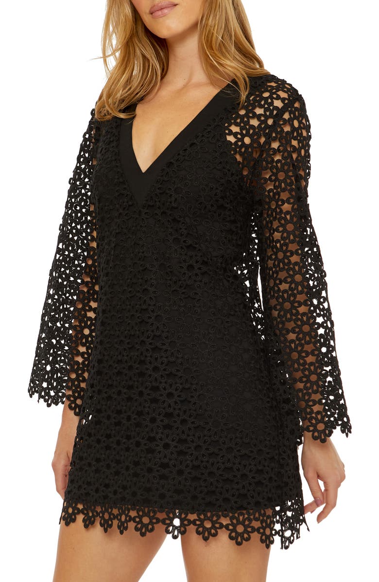 Trina Turk Chateau Long Sleeve Lace Cover-Up Dress, Alternate, color, 