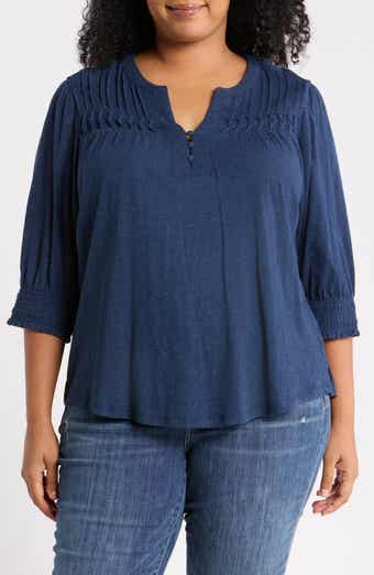Smocked Split Neck Top