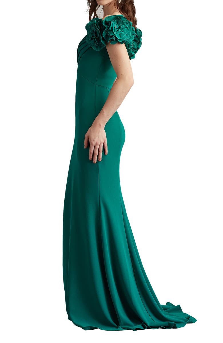 Tadashi Shoji Fleurette Portrait Neck Mermaid Gown, Alternate, color, Emerald
