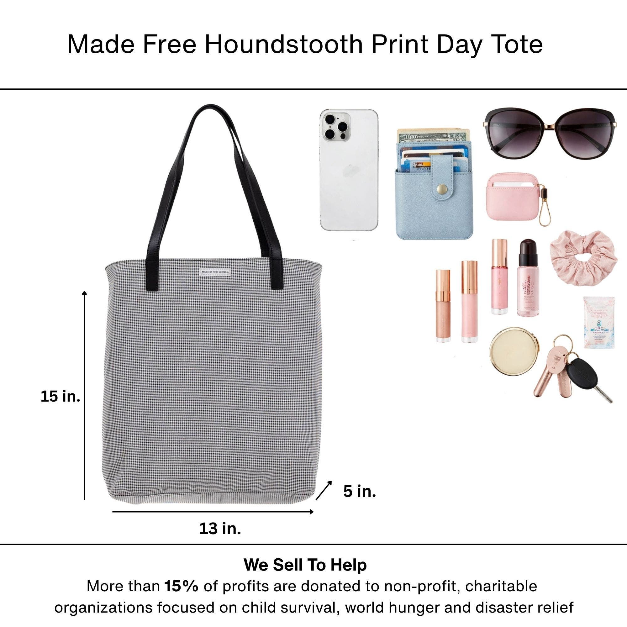 Made Free Houndstooth Print Day Tote, Alternate, color, Black