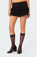 EDIKTED Martina Tiered Ruffle French Terry Miniskirt