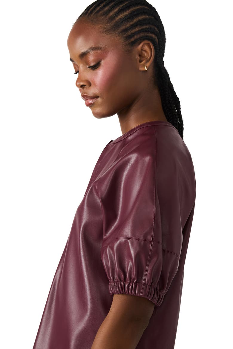Roxanne Short Sleeve Faux Leather Top, Alternate, color, WINE