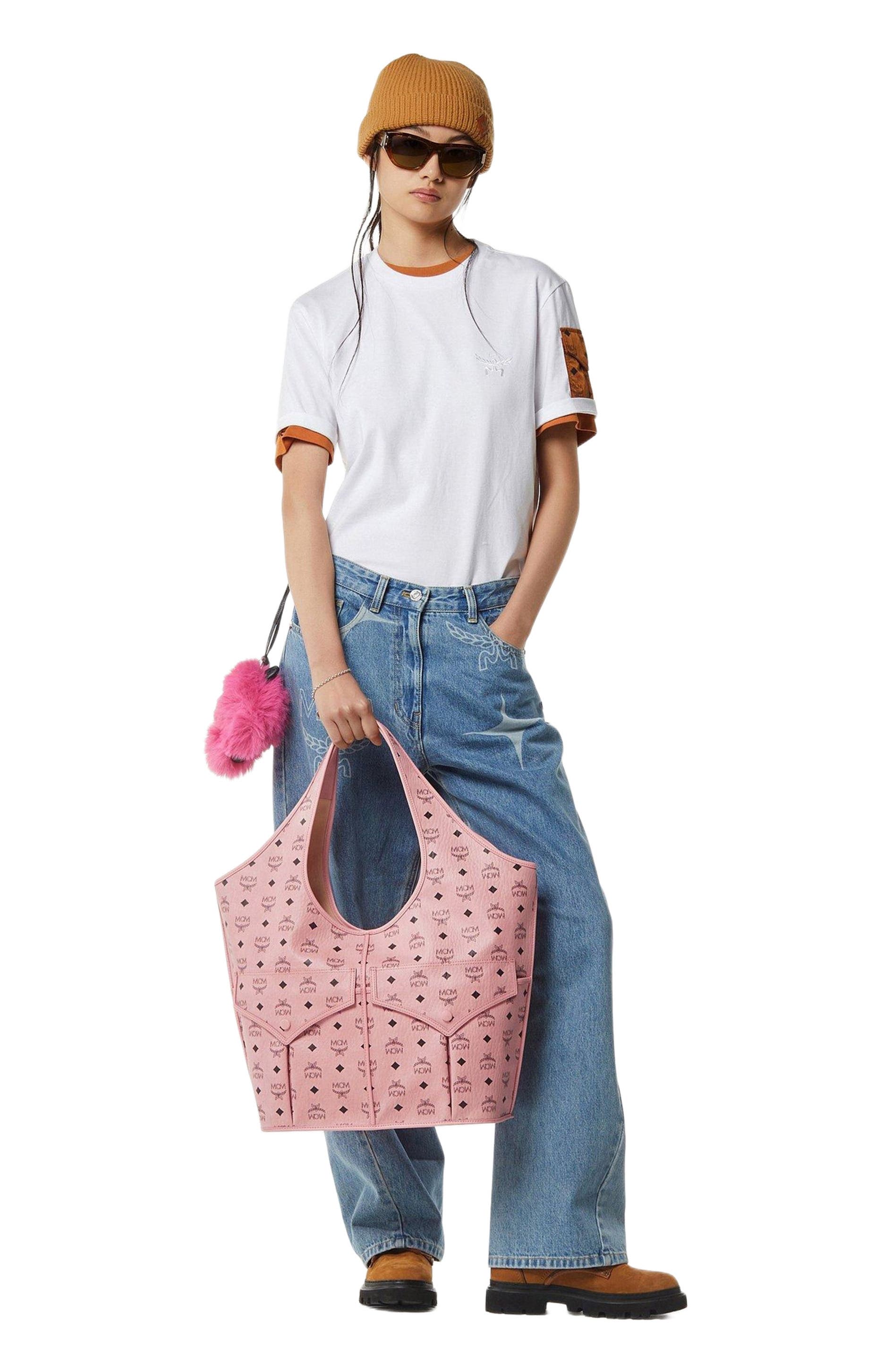 MCM Leni Shopper in Visetos, Main, color, Soft Pink