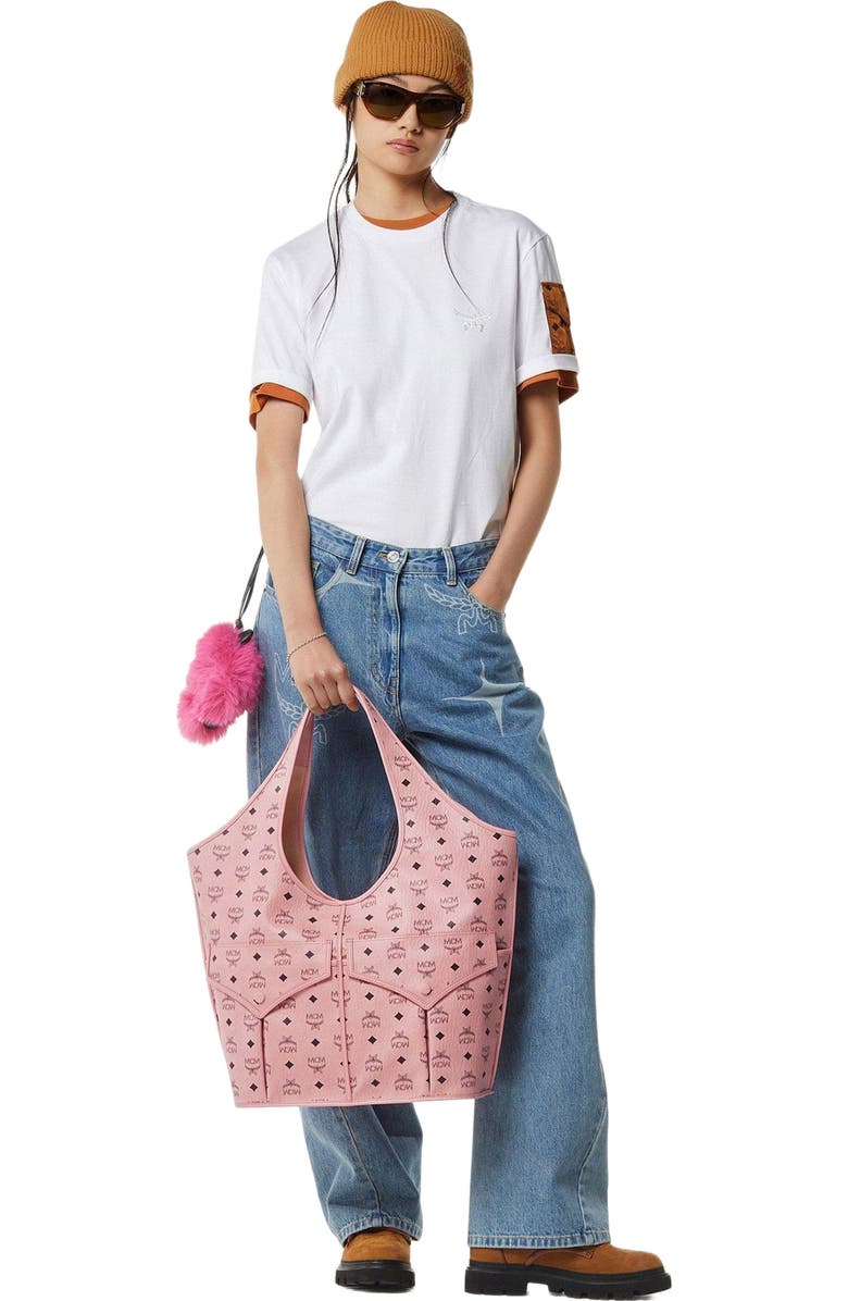 MCM Leni Shopper in Visetos, Main, color, Soft Pink