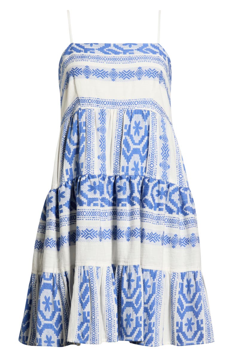 Elan Embroidered Tiered Cotton Cover-Up Sundress, Alternate, color, Natural Blue
