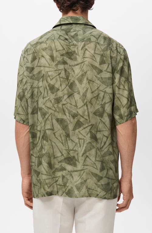Mango Abstract Print Camp Shirt In Green
