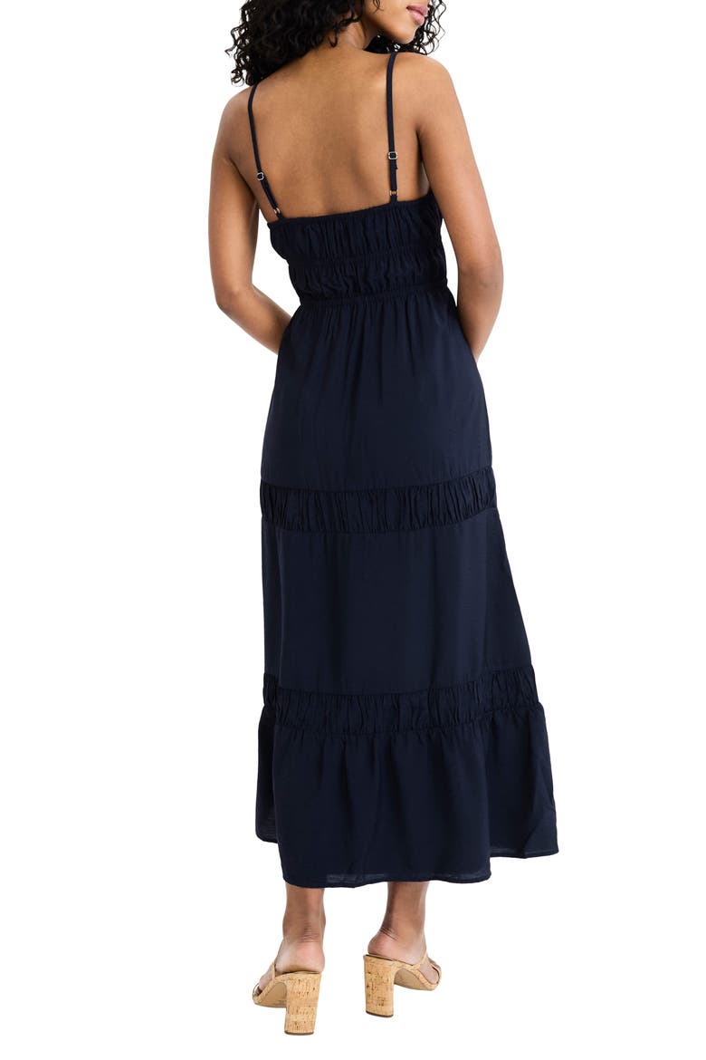 Square Neck Tiered Midi Sundress, Alternate, color, NAVY