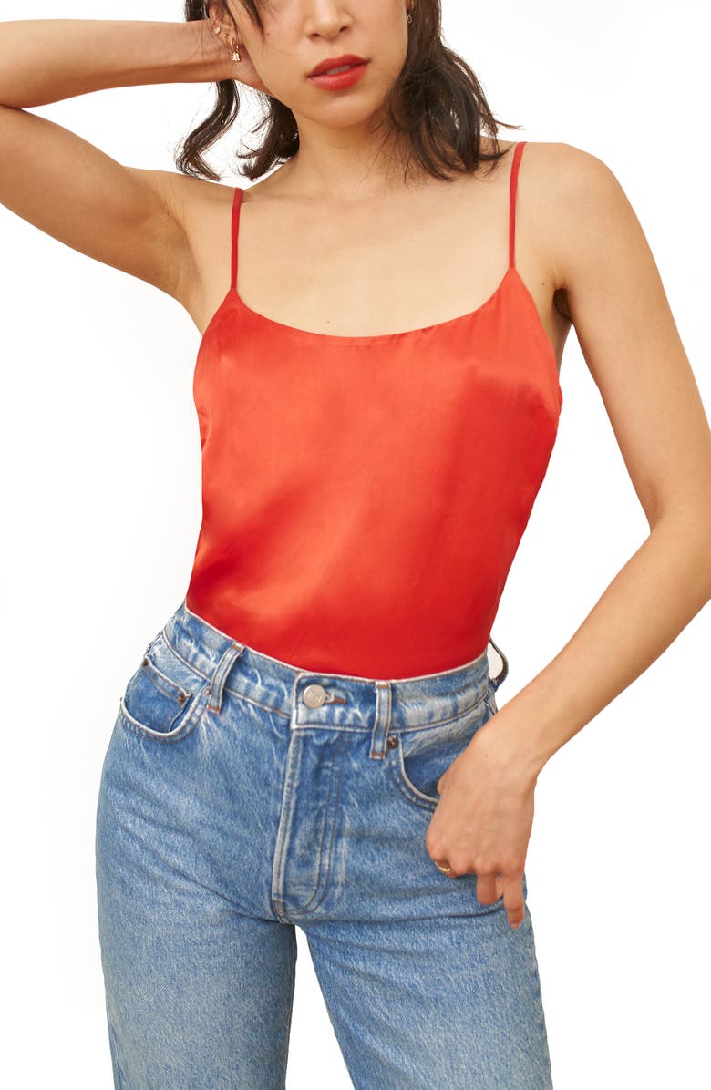 Reformation Stella Twist Back Silk Satin Tank, Main, color, 