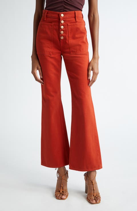 The Lou Button Fly Flare Jeans (Red Ochre Wash)