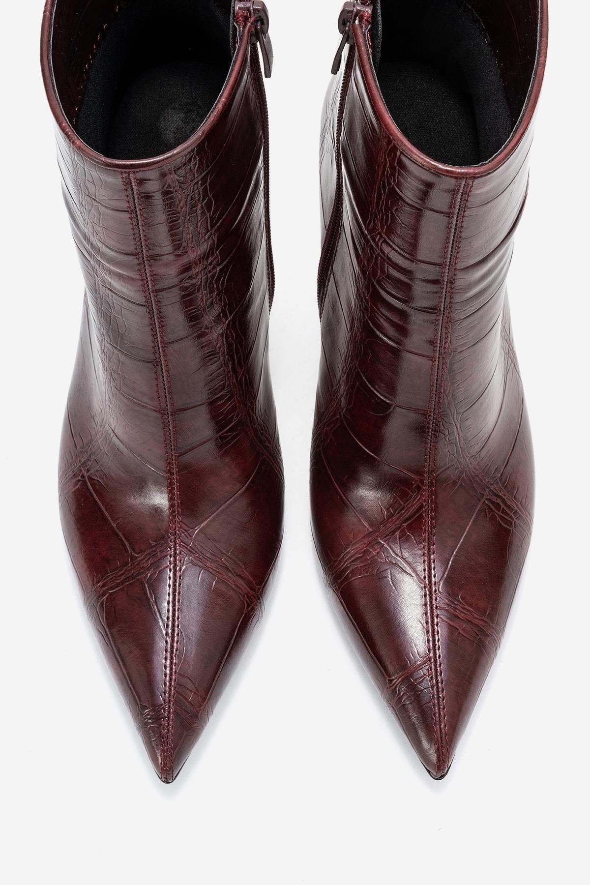 Crista Pointed Toe Bootie, Alternate, color, Burgundy Print Faux Leather