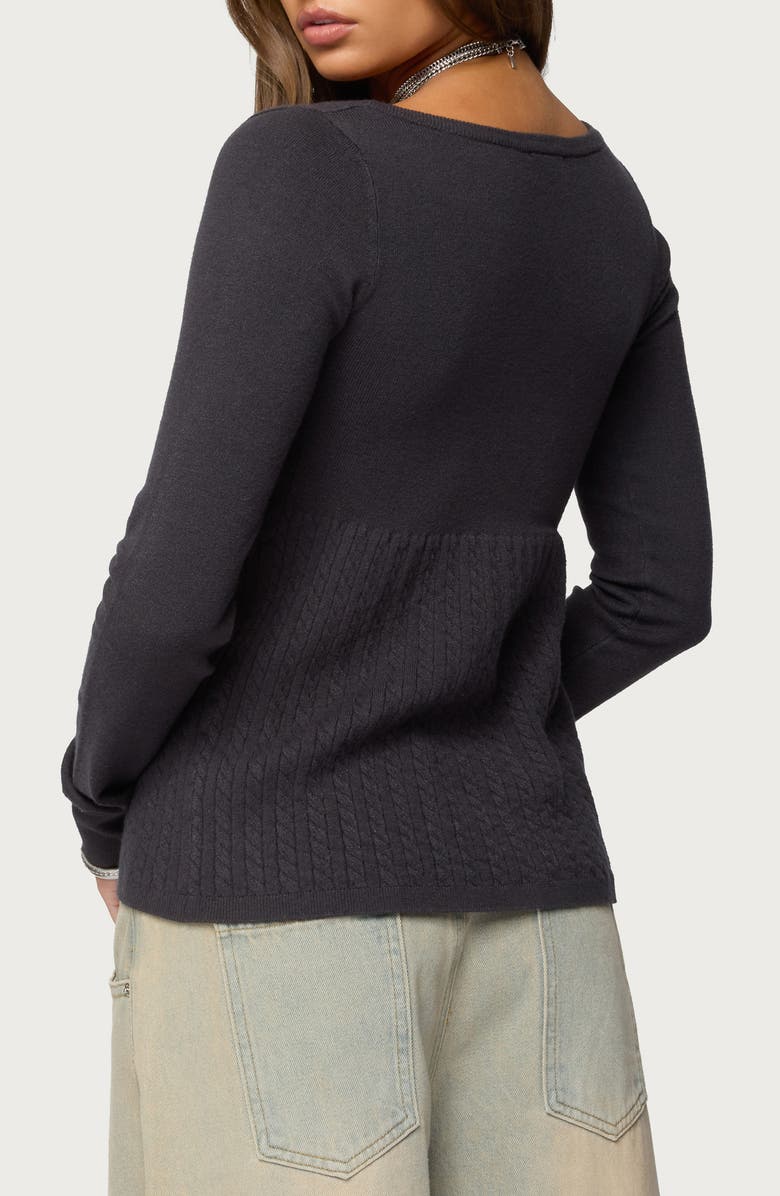 EDIKTED Jaylah Cable Stitch Long Sleeve Shirt, Alternate, color, Dark-Gray