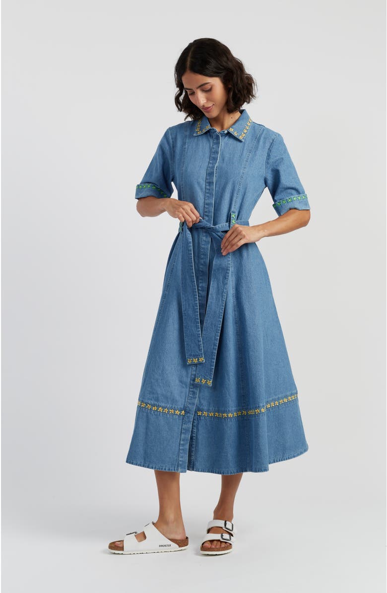 Chinti & Parker Chambray Buttercup Shirt Dress, Main, color, Spring Blue