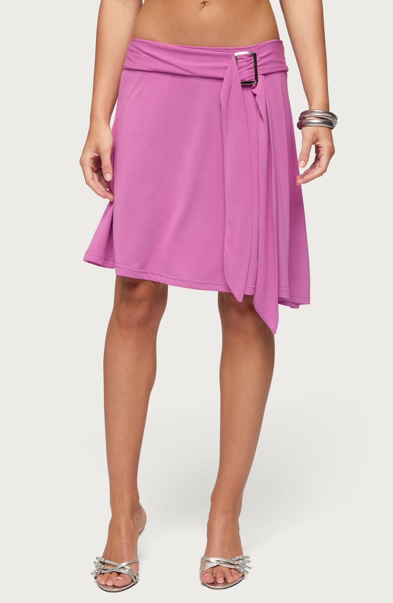 EDIKTED Fiori Buckle Asymmetric Midi Skirt, Main, color,