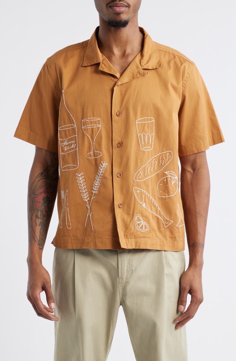 Service Works Picnic Embroidered Light Twill Short Sleeve Camp Shirt, Main, color,