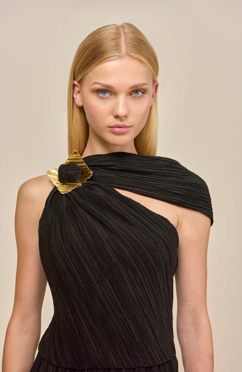 Cult Gaia Moira Asymmetric Neck Micropleat Top In Black