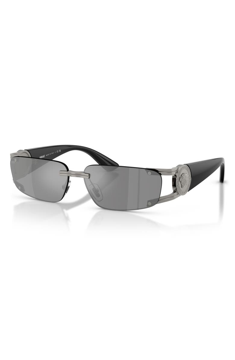 Versace 59mm Rectangular Sunglasses, Alternate, color, Gunmetal / Grey Mirror Silver