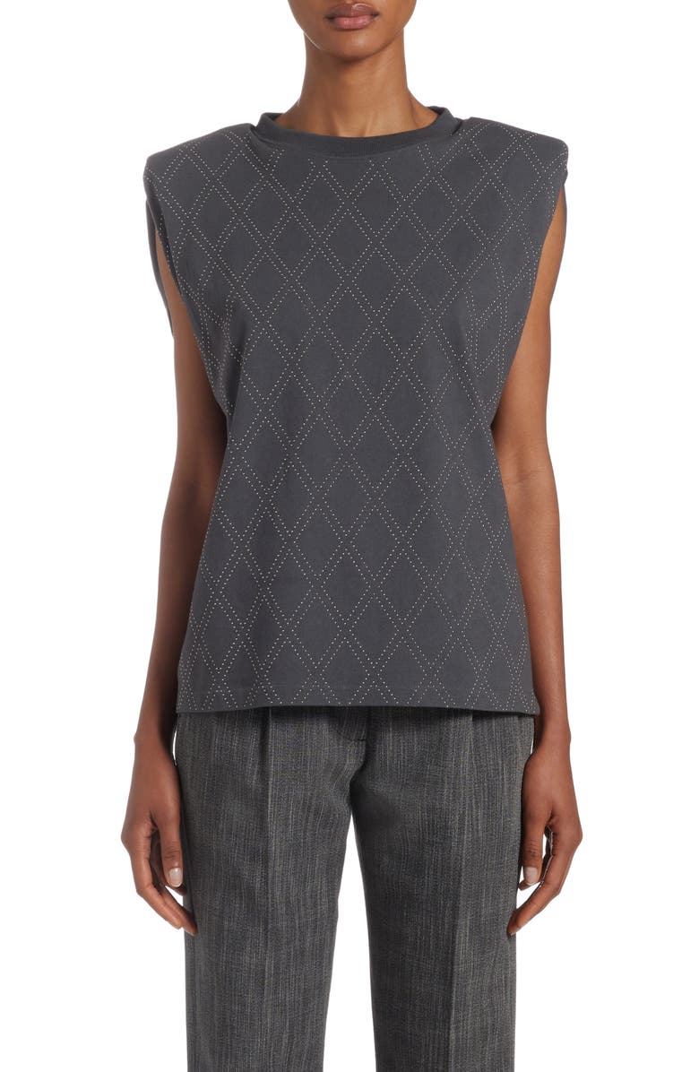 Golden Goose Studded Cotton Shoulder Pad Tank, Main, color, Anthracite