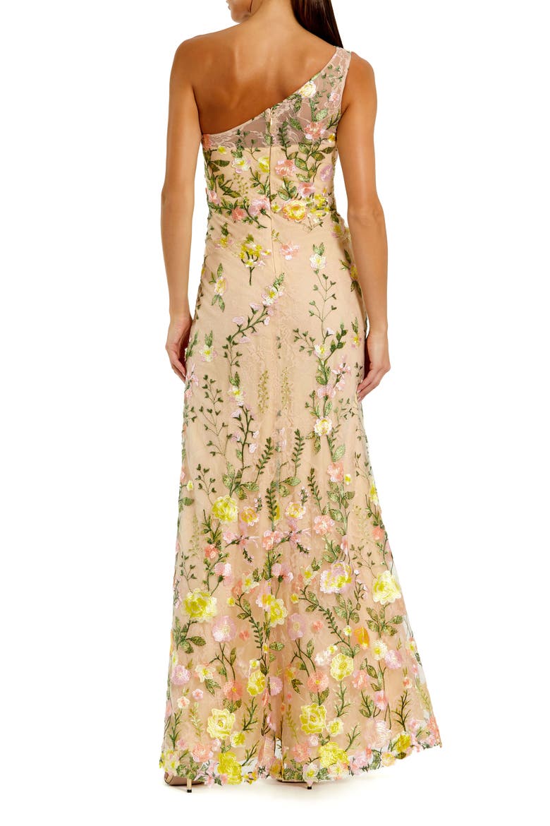Women's One Shoulder Lace Embroidered Gown, Alternate, color, YELLOW MULTI