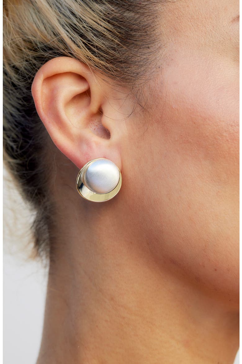 Large Two-Tone Button Stud Earrings, Alternate, color, YELLOW GOLD