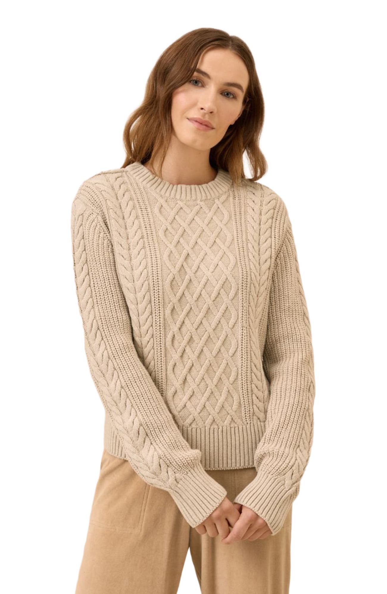 Organic Cotton Cable Knit Crew Sweater - image 4