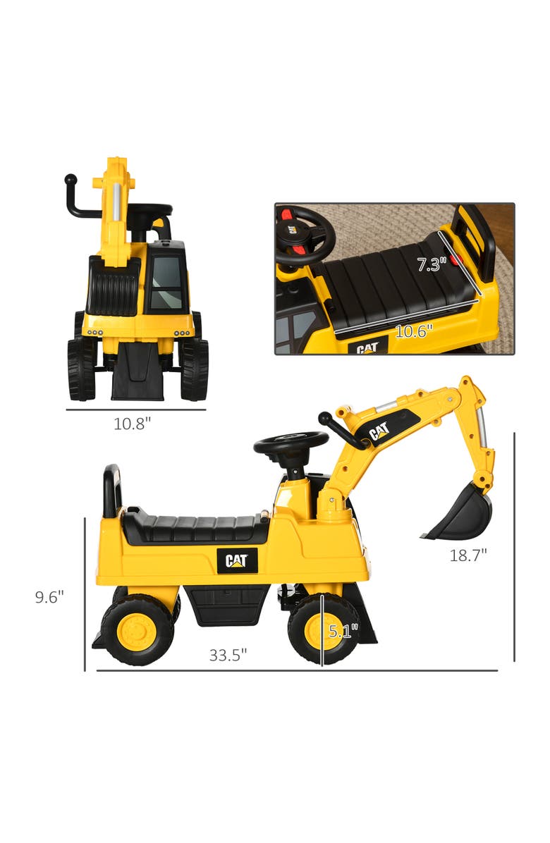 Aosom Kids Manual-Pedal Excavator with Shovel, Horn, Storage, Alternate, color, Yellow