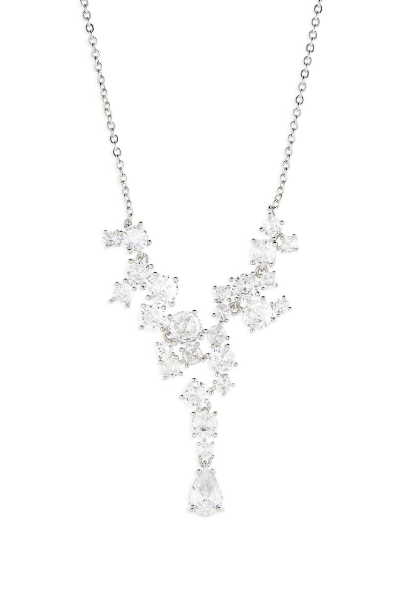 Cubic Zirconia Cascade Necklace, Main, color, CLEAR- SILVER