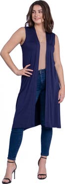 24seven Comfort Apparel Sleeveless Long Cardigan Vest with Side Slit