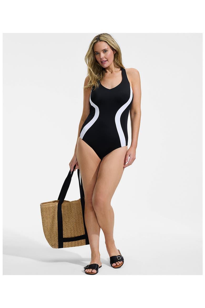 Tugless Contour One Piece, Alternate, color, Black/White