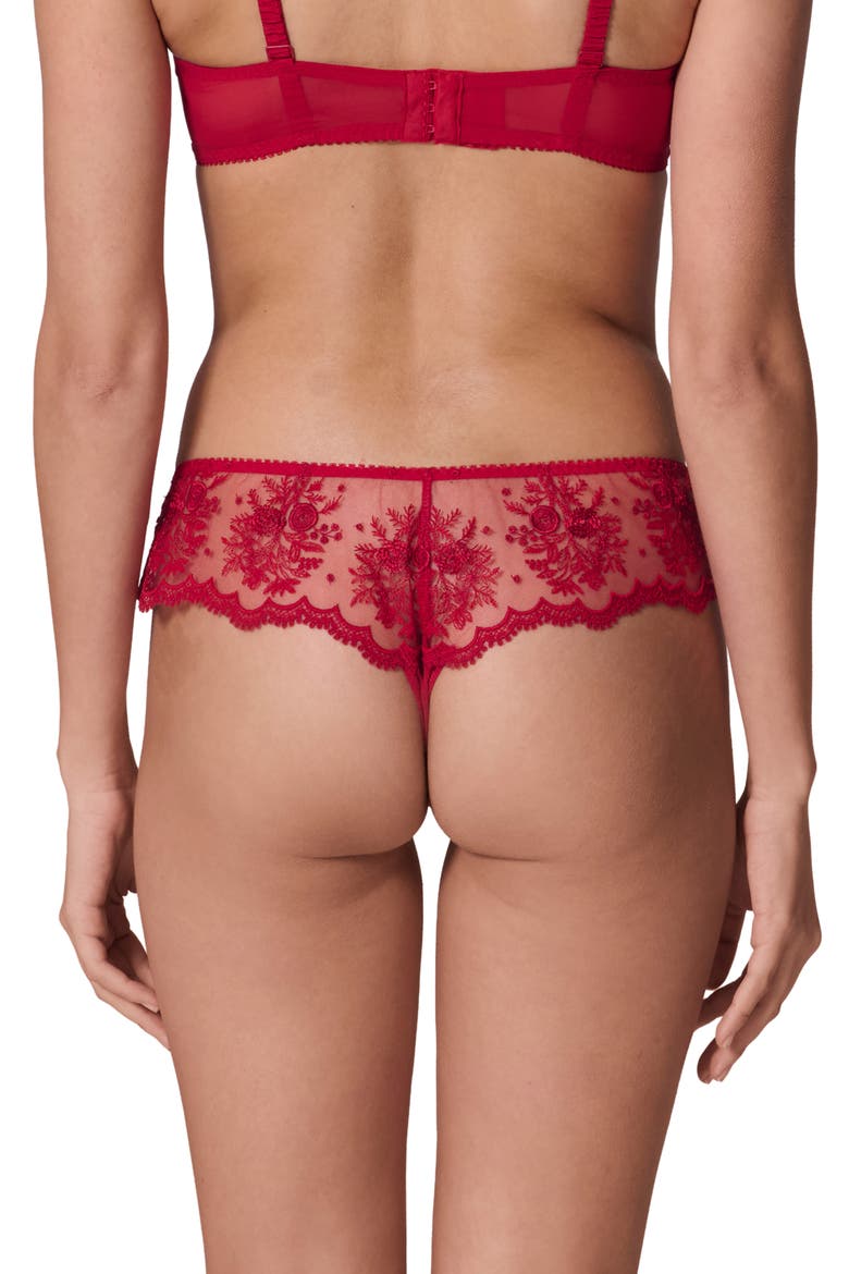 Intrigue Floral Embroidered Tanga, Alternate, color, OPERA RED