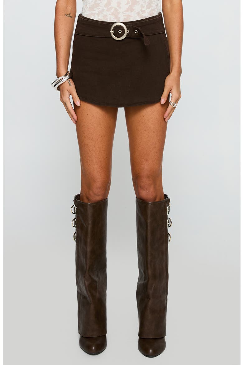 Rookie Belted Denim Miniskort, Main, color, BROWN