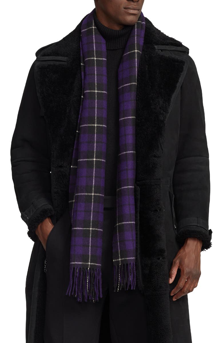 Ralph Lauren Purple Label Plaid Overcheck Cashmere Scarf, Alternate, color, 