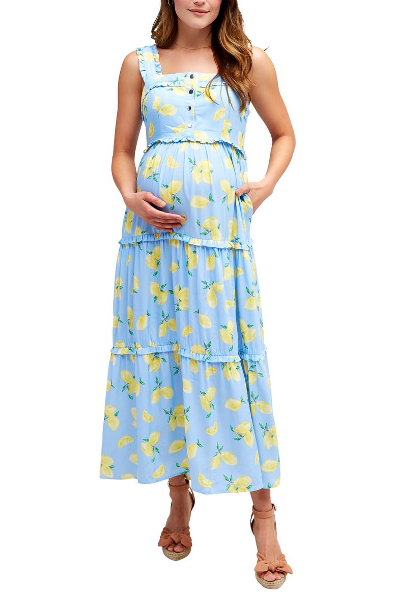 Emma Maternity/Nursing Midi Sundress, Alternate, color, LEMON PRINT