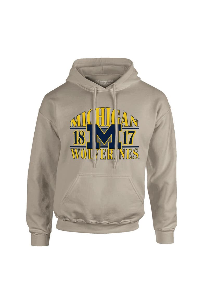 Men's  Tan Michigan Wolverines Upper Arch Letters Pullover Hoodie, Alternate, color, Tan