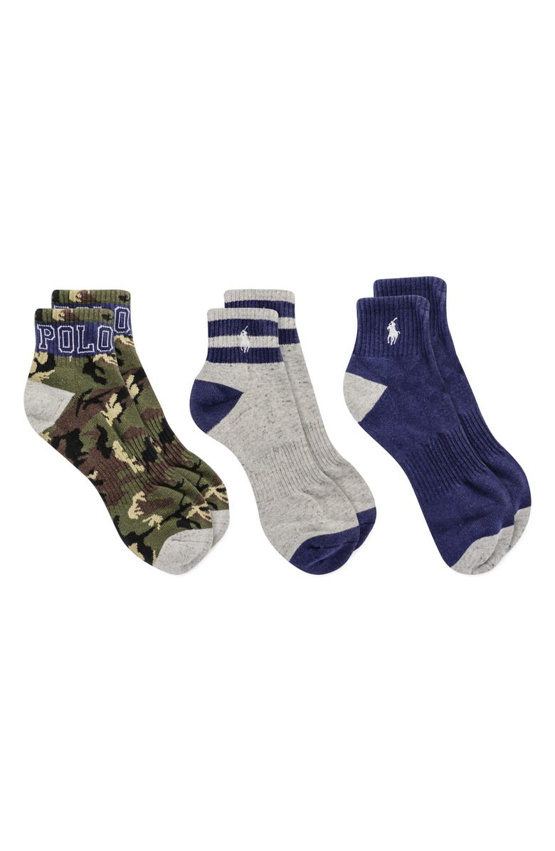 Polo Ralph Lauren Assorted 3-Pack Quarter Crew Socks, Main, color,
