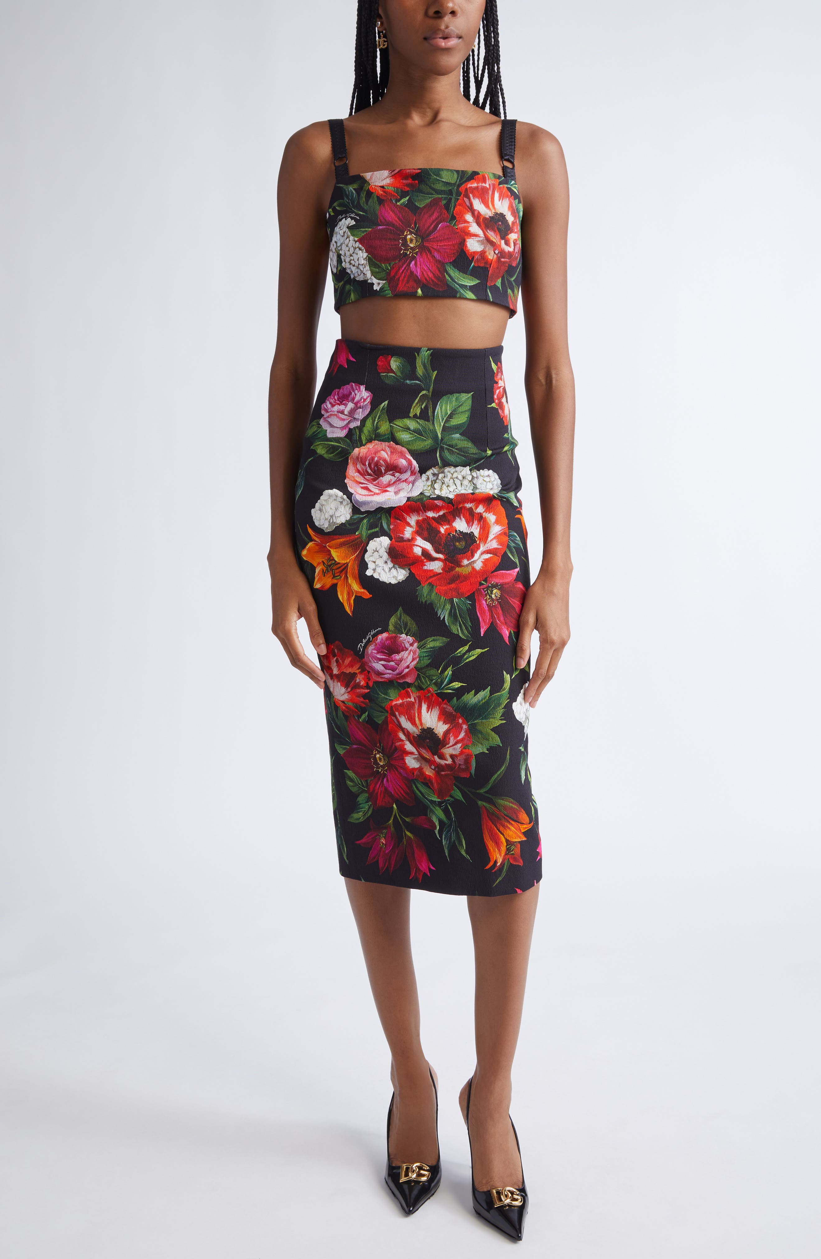 Floral Print Stretch Faille Crop Top - image 2