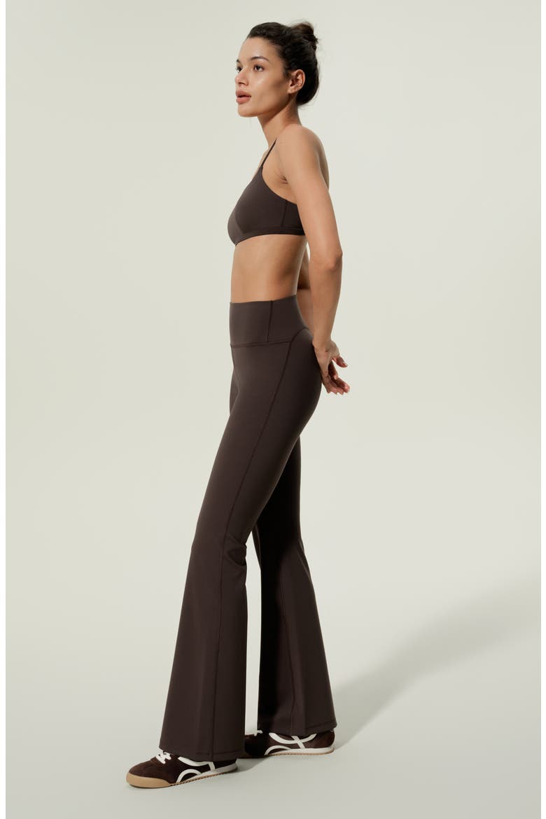 Women's Silk Contour High Rise Flared Drape Flow Leggings, Alternate, color, Coffee Bean