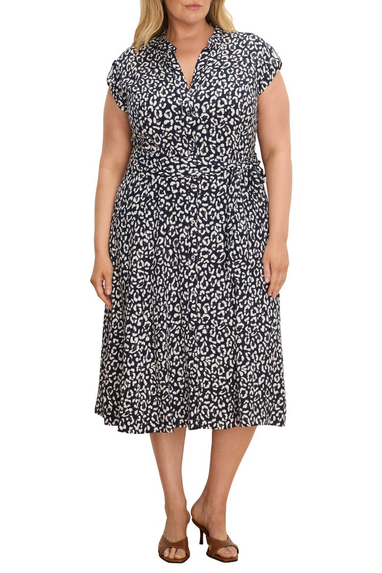 Sonni Leopard Sketch Midi Dress, Main, color, INDIGO MULTI