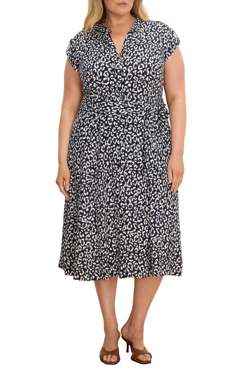 NIC+ZOE Sonni Leopard Sketch Midi Dress, Main, color, Indigo Multi