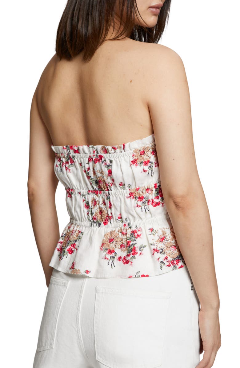 & Other Stories Ivy Floral Print Strapless Top, Alternate, color, White