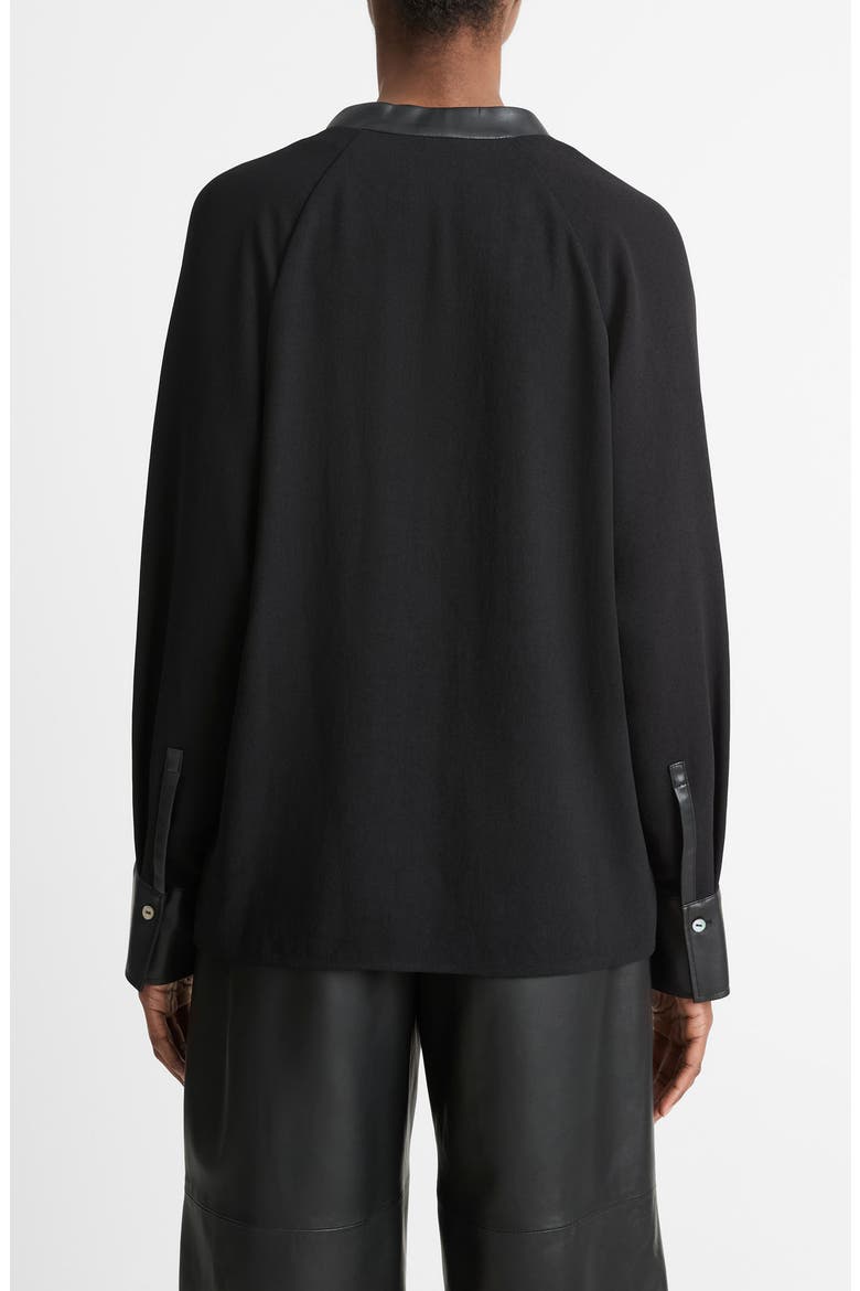 Faux Leather Trim Dolman Sleeve Top, Alternate, color, BLACK