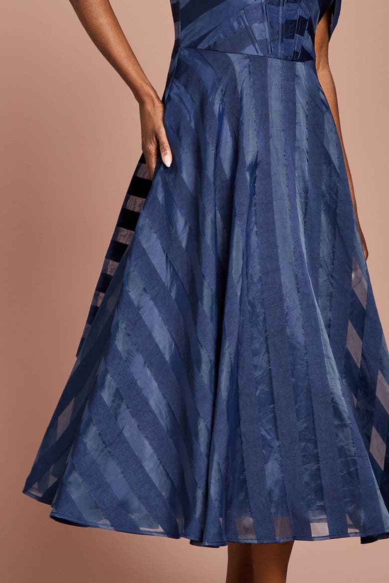 Organza Bardot Midi Dress, Alternate, color, Navy